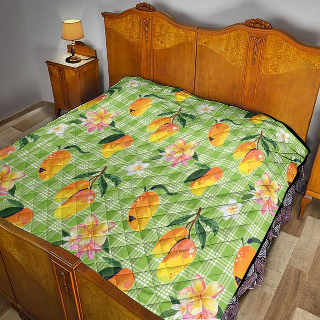 Aloha Hawaii Palaka Print Mango Plumeria Quilt Cool Mint