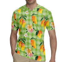 Aloha Hawaii Palaka Print Mango Plumeria Rugby Jersey Cool Mint