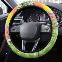 Aloha Hawaii Palaka Print Mango Plumeria Steering Wheel Cover Cool Mint