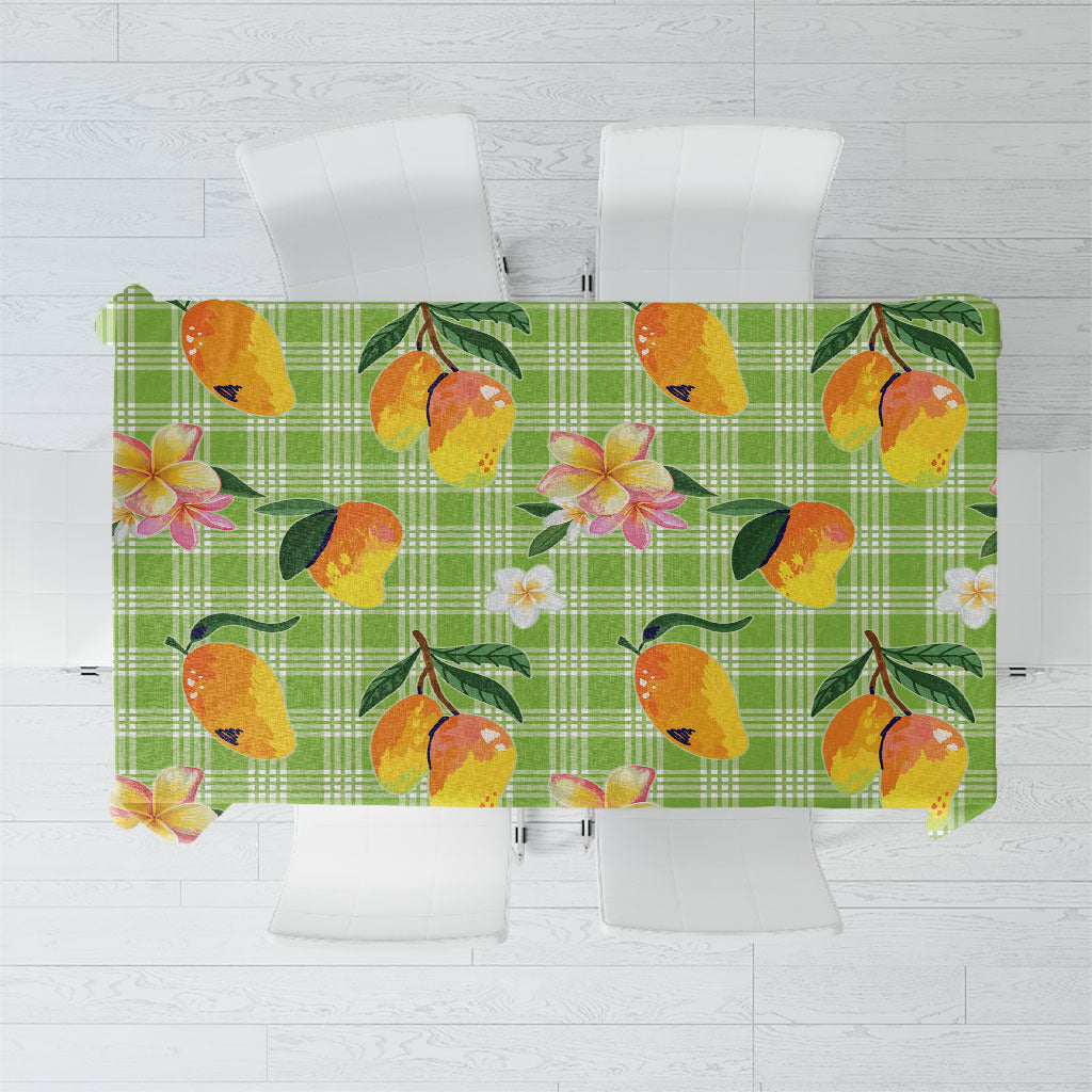 Aloha Hawaii Palaka Print Mango Plumeria Tablecloth Cool Mint
