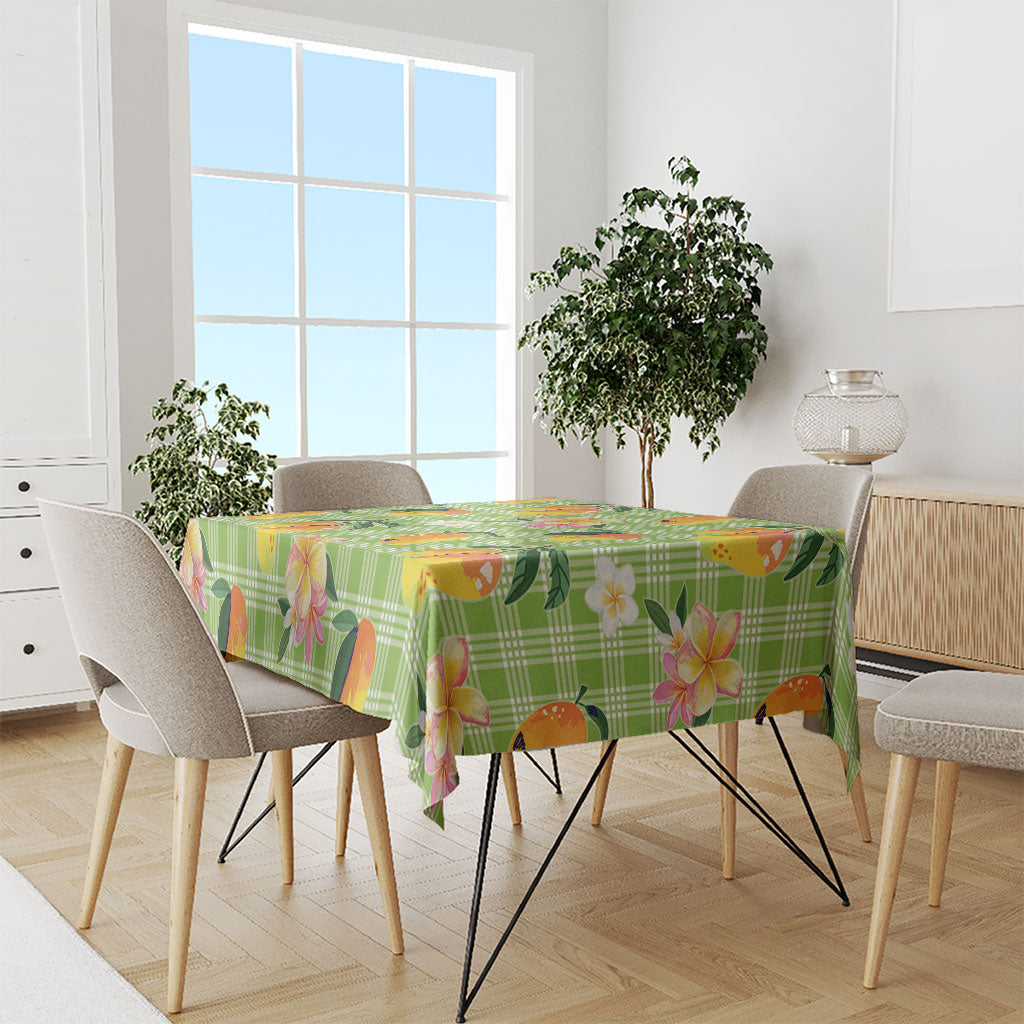 Aloha Hawaii Palaka Print Mango Plumeria Tablecloth Cool Mint