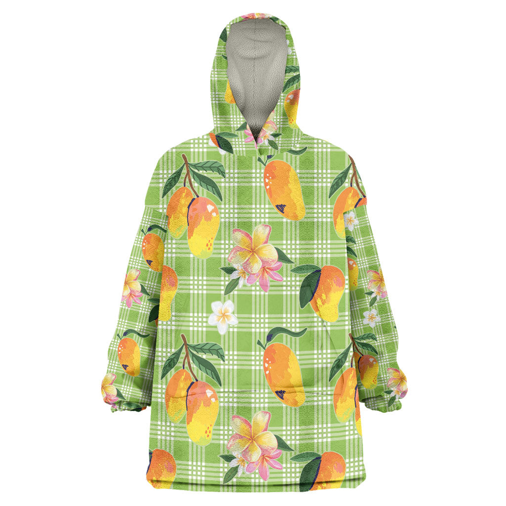 Aloha Hawaii Palaka Print Mango Plumeria Wearable Blanket Hoodie Cool Mint