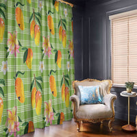 Aloha Hawaii Palaka Print Mango Plumeria Window Curtain Cool Mint