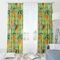 Aloha Hawaii Palaka Print Mango Plumeria Window Curtain Cool Mint