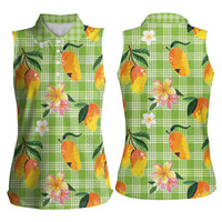 Aloha Hawaii Palaka Print Mango Plumeria Women Sleeveless Polo Shirt Cool Mint