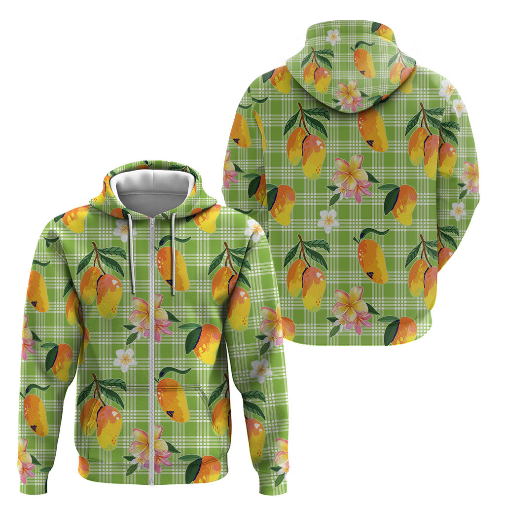 Aloha Hawaii Palaka Print Mango Plumeria Zip Hoodie Cool Mint