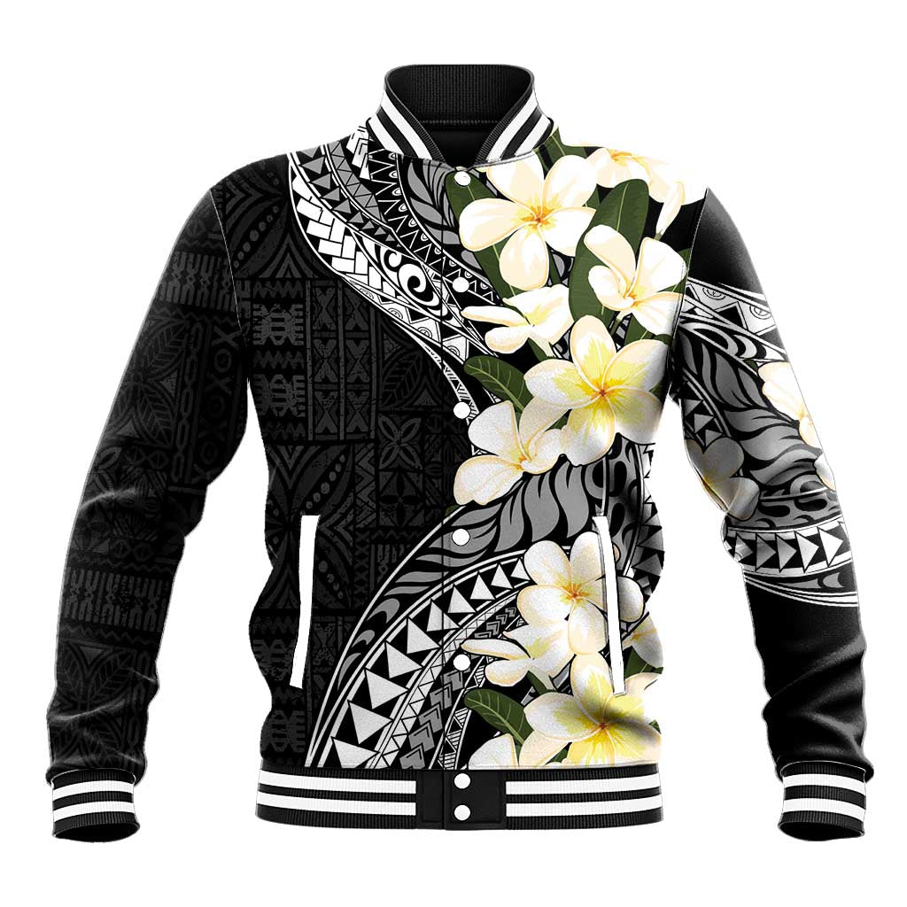 Aloha Hawaii Festive Baseball Jacket Frangipani Lace Classic LT7 Unisex Black - Polynesian Pride