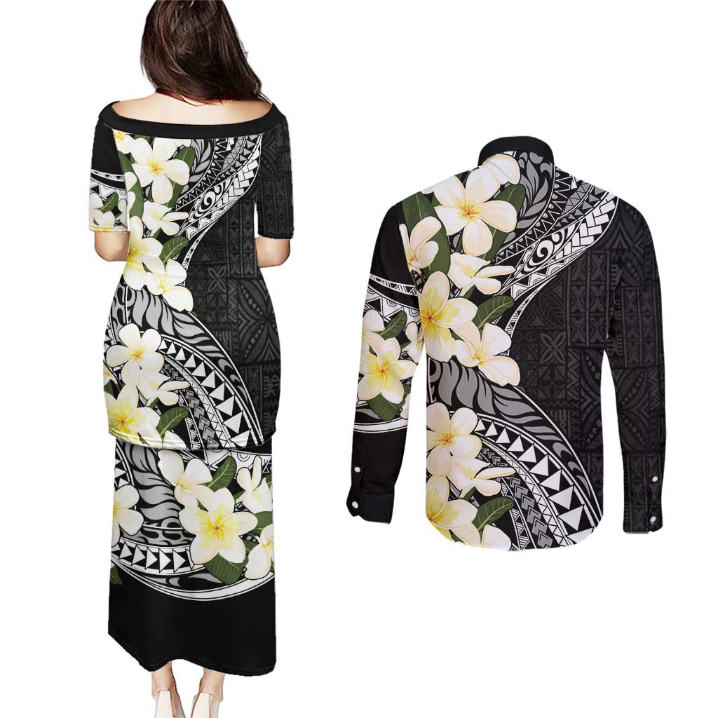 Aloha Hawaii Festive Couples Matching Puletasi and Long Sleeve Button Shirt Frangipani Lace Classic LT7 - Polynesian Pride