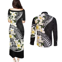Aloha Hawaii Festive Couples Matching Puletasi and Long Sleeve Button Shirt Frangipani Lace Classic LT7 - Polynesian Pride