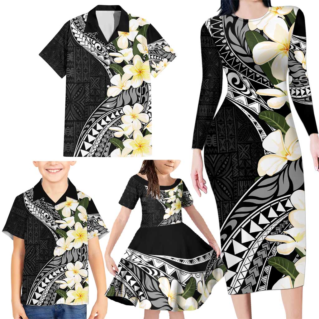 Aloha Hawaii Festive Family Matching Long Sleeve Bodycon Dress and Hawaiian Shirt Frangipani Lace Classic