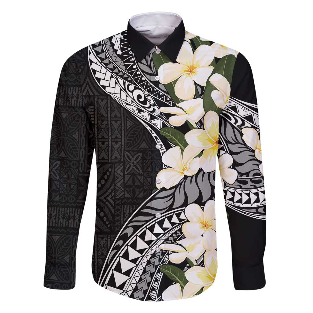 Aloha Hawaii Festive Family Matching Long Sleeve Bodycon Dress and Hawaiian Shirt Frangipani Lace Classic LT7 Dad's Shirt - Long Sleeve Black - Polynesian Pride