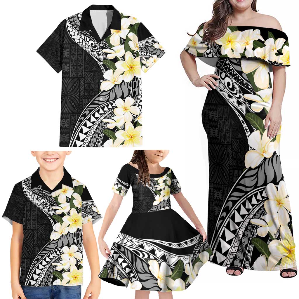 Aloha Hawaii Festive Family Matching Off Shoulder Maxi Dress and Hawaiian Shirt Frangipani Lace Classic