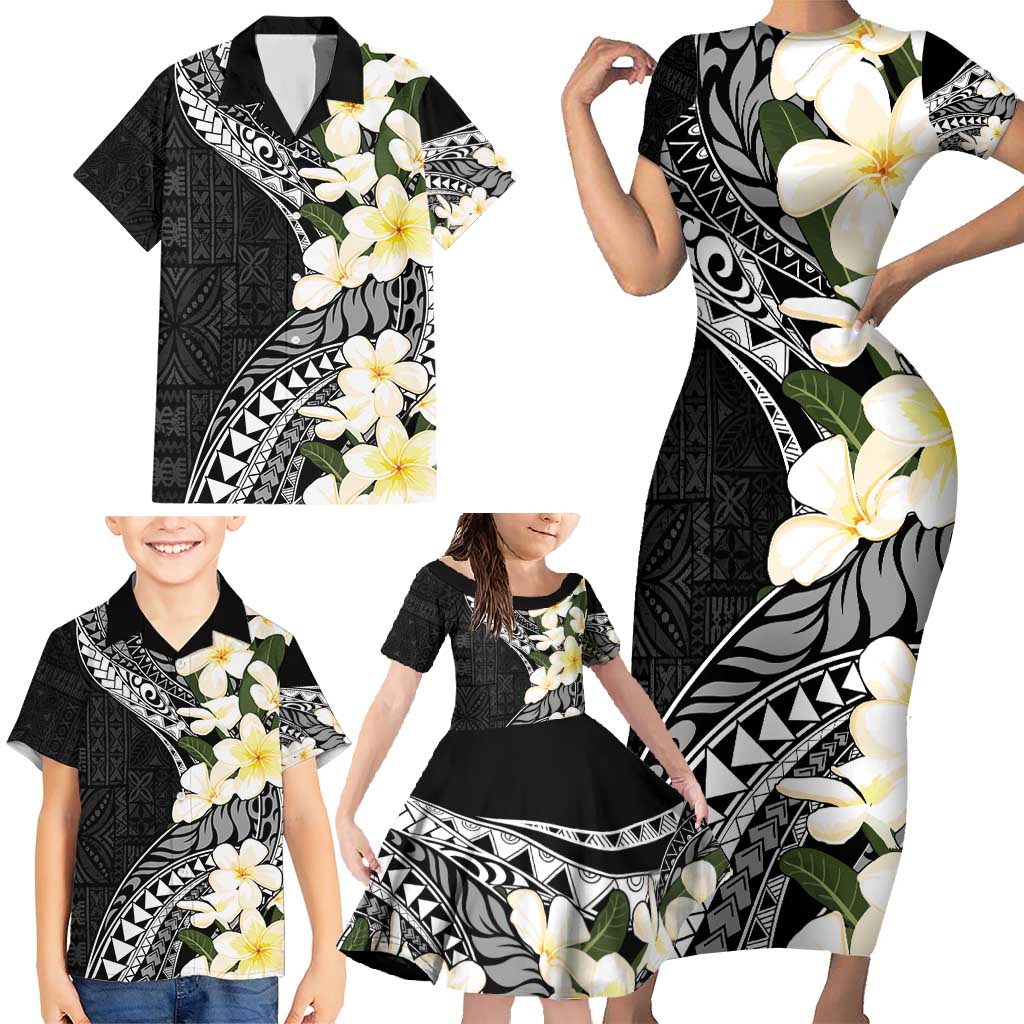 Aloha Hawaii Festive Family Matching Short Sleeve Bodycon Dress and Hawaiian Shirt Frangipani Lace Classic