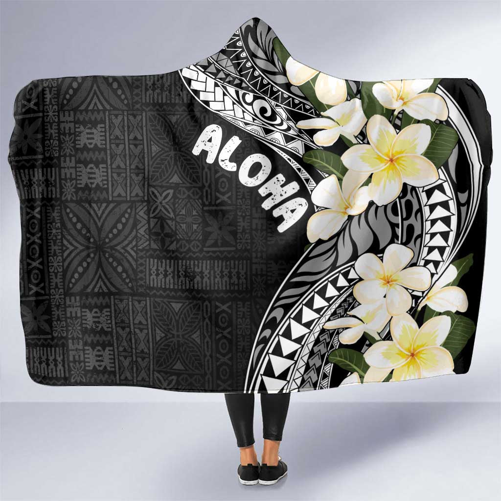 Aloha Hawaii Festive Hooded Blanket Frangipani Lace Classic LT7 One Size Black - Polynesian Pride