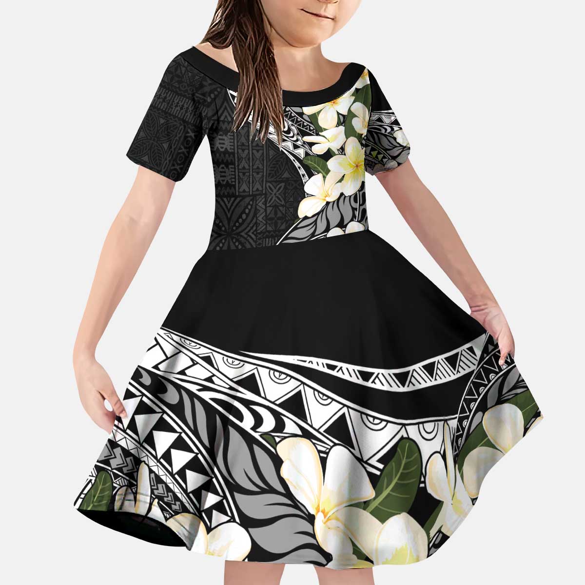 Aloha Hawaii Festive Kid Short Sleeve Dress Frangipani Lace Classic