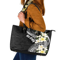 Aloha Hawaii Festive Leather Tote Bag Frangipani Lace Classic LT7 Black - Polynesian Pride