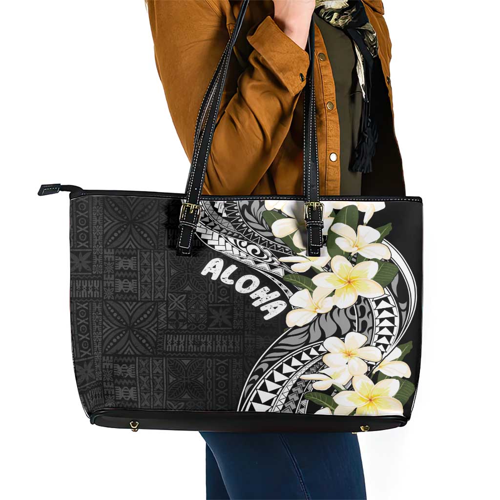 Aloha Hawaii Festive Leather Tote Bag Frangipani Lace Classic LT7 - Polynesian Pride