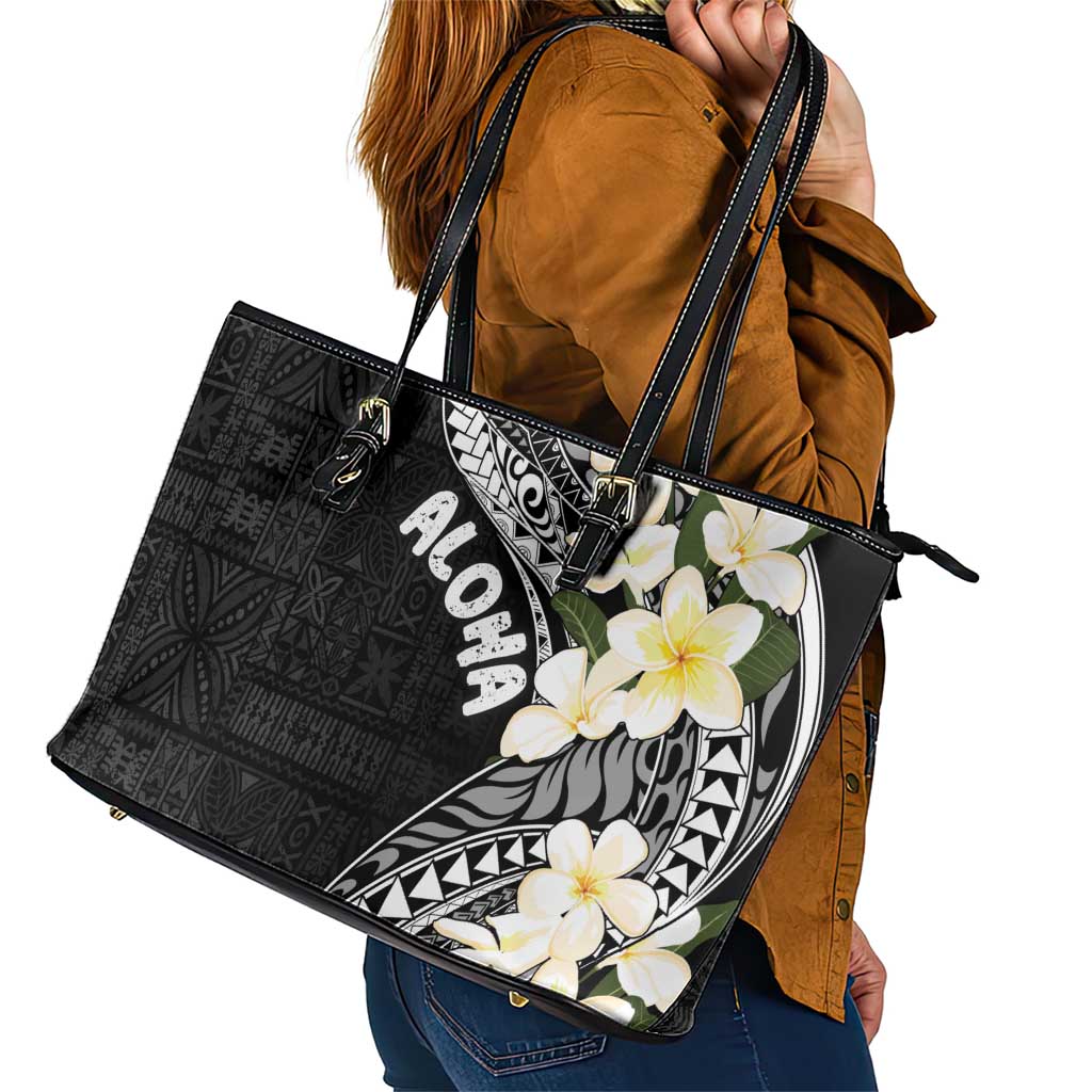 Aloha Hawaii Festive Leather Tote Bag Frangipani Lace Classic LT7 - Polynesian Pride