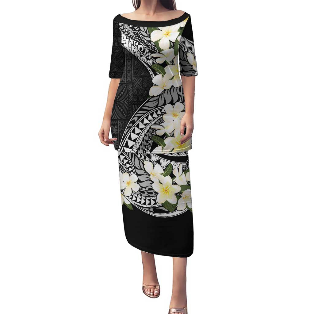 Aloha Hawaii Festive Puletasi Frangipani Lace Classic LT7 Long Dress Black - Polynesian Pride