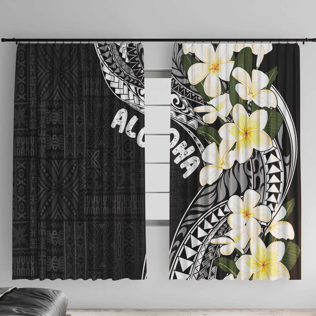 Aloha Hawaii Festive Window Curtain Frangipani Lace Classic LT7 With Hooks Black - Polynesian Pride