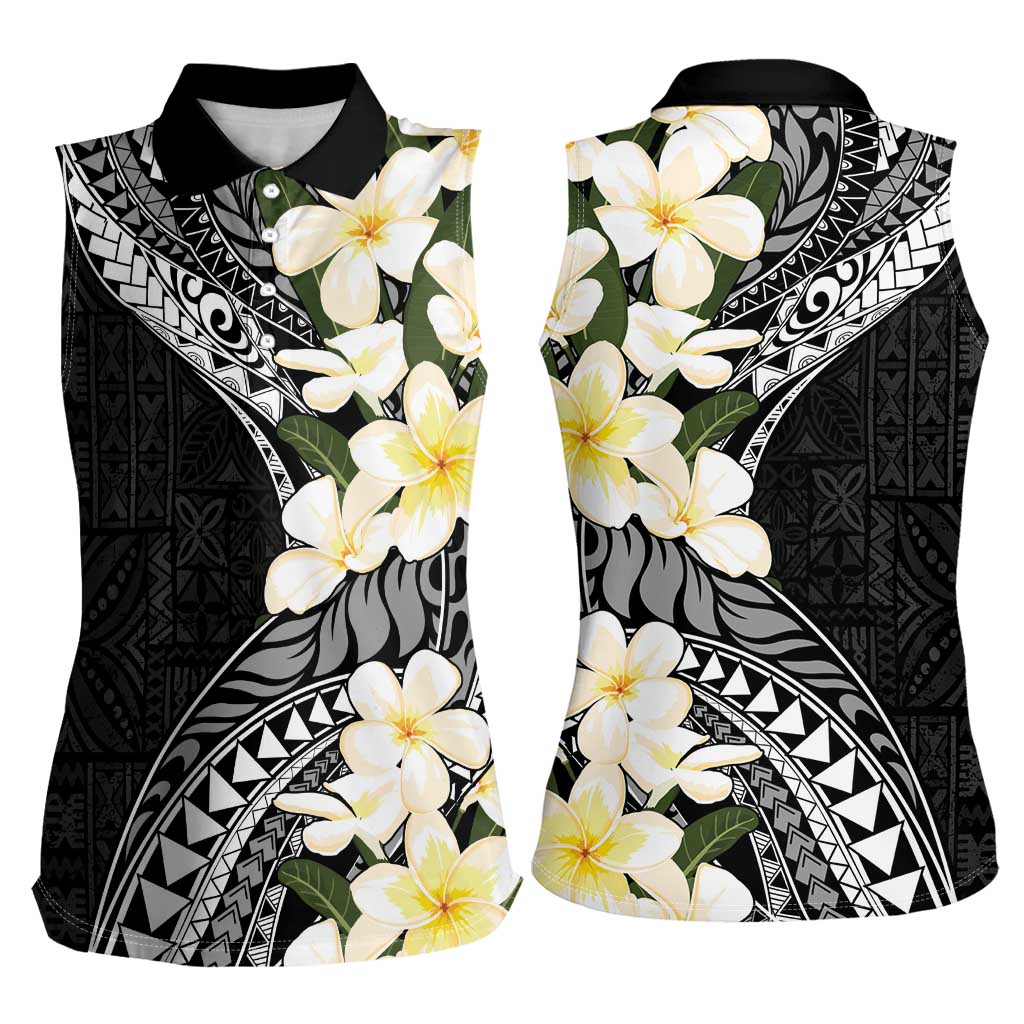 Aloha Hawaii Festive Women Sleeveless Polo Shirt Frangipani Lace Classic