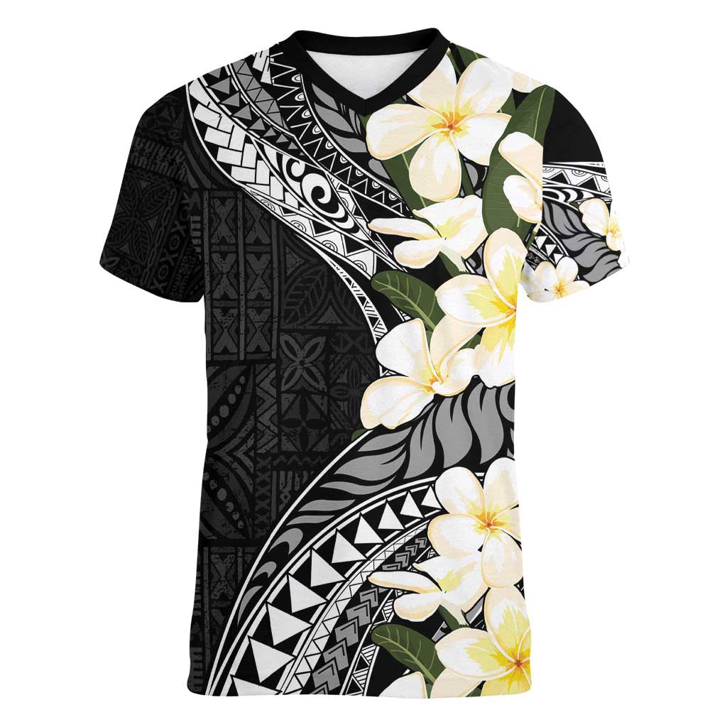 Aloha Hawaii Festive Women V-Neck T-Shirt Frangipani Lace Classic