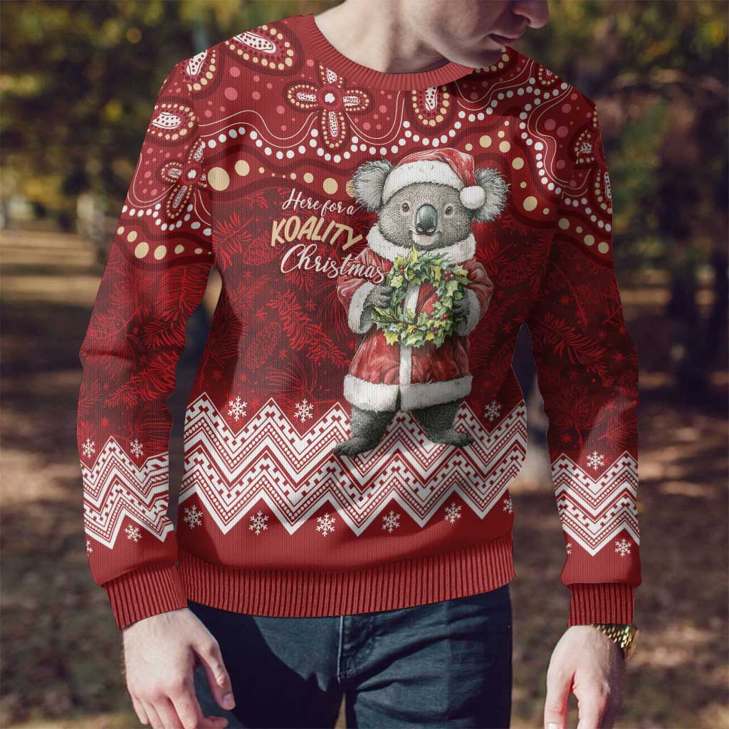 Here For A Koality Xmas Australia Abogirinal Ugly Christmas Sweater Santa Koala - Polynesian Pride