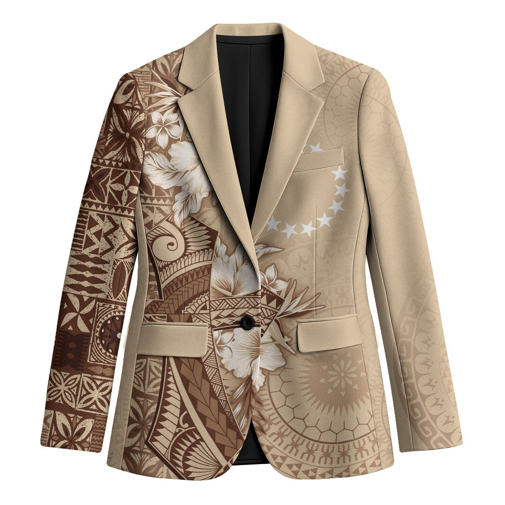 Kia Orana Cook Islands Tapa Floral With Cross Blazer Beige LT7 Unisex Beige - Polynesian Pride