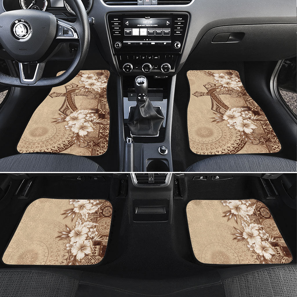 Kia Orana Cook Islands Tapa Floral With Cross Car Mats Beige