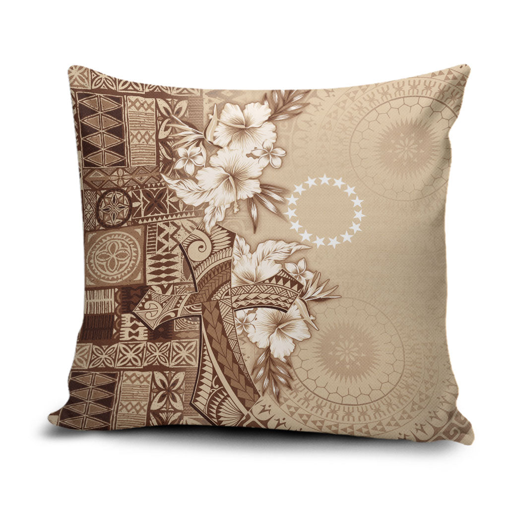 Kia Orana Cook Islands Tapa Floral With Cross Pillow Cover Beige