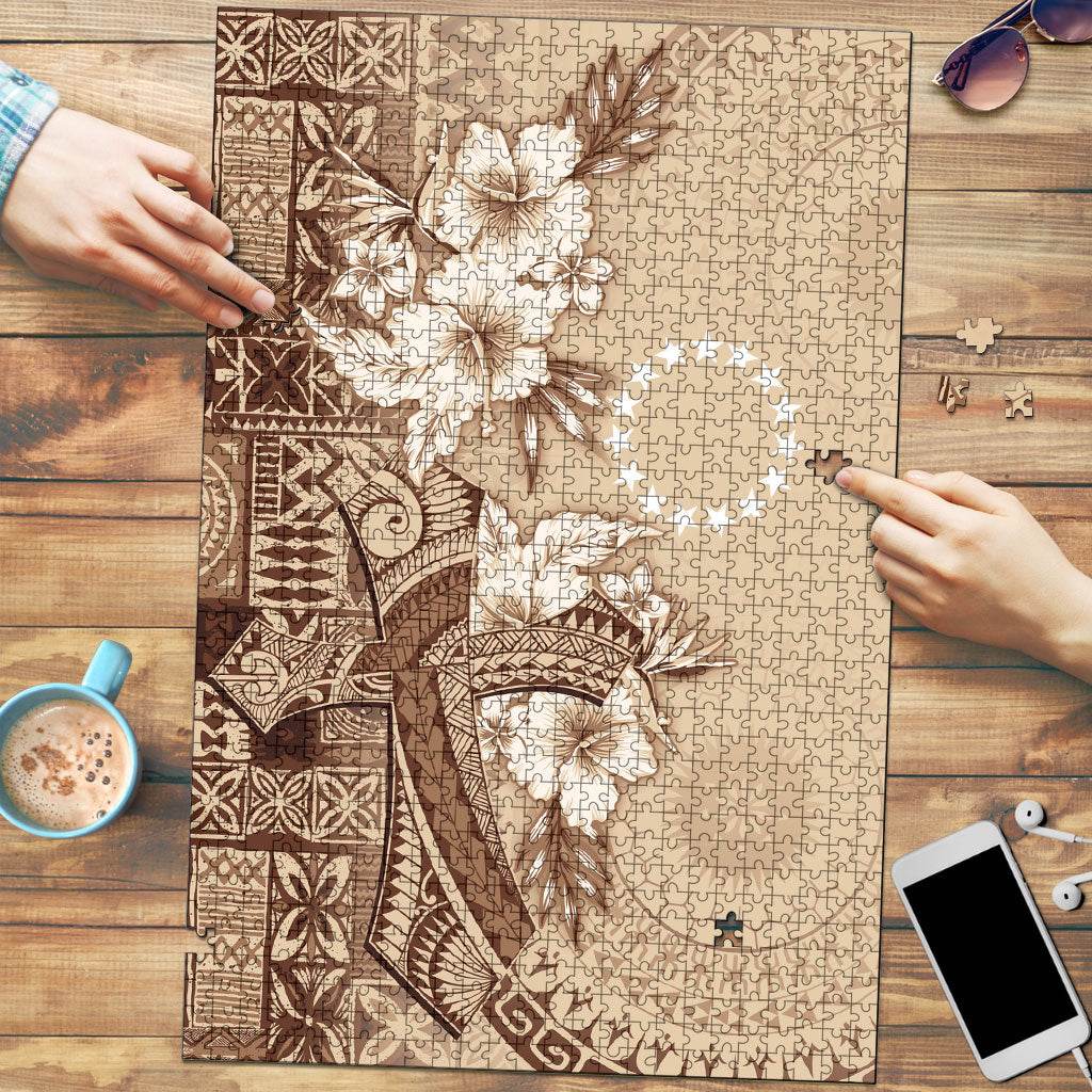 Kia Orana Cook Islands Tapa Floral With Cross Puzzle Beige LT7 Beige - Polynesian Pride