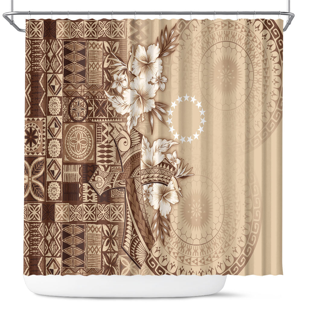Kia Orana Cook Islands Tapa Floral With Cross Shower Curtain Beige