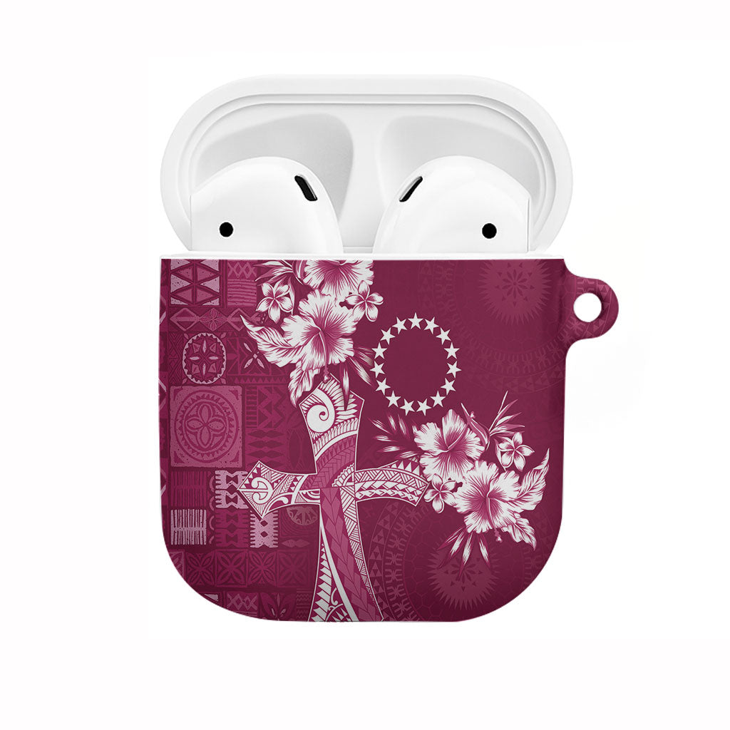 Kia Orana Cook Islands Tapa Floral With Cross AirPods Case Maroon