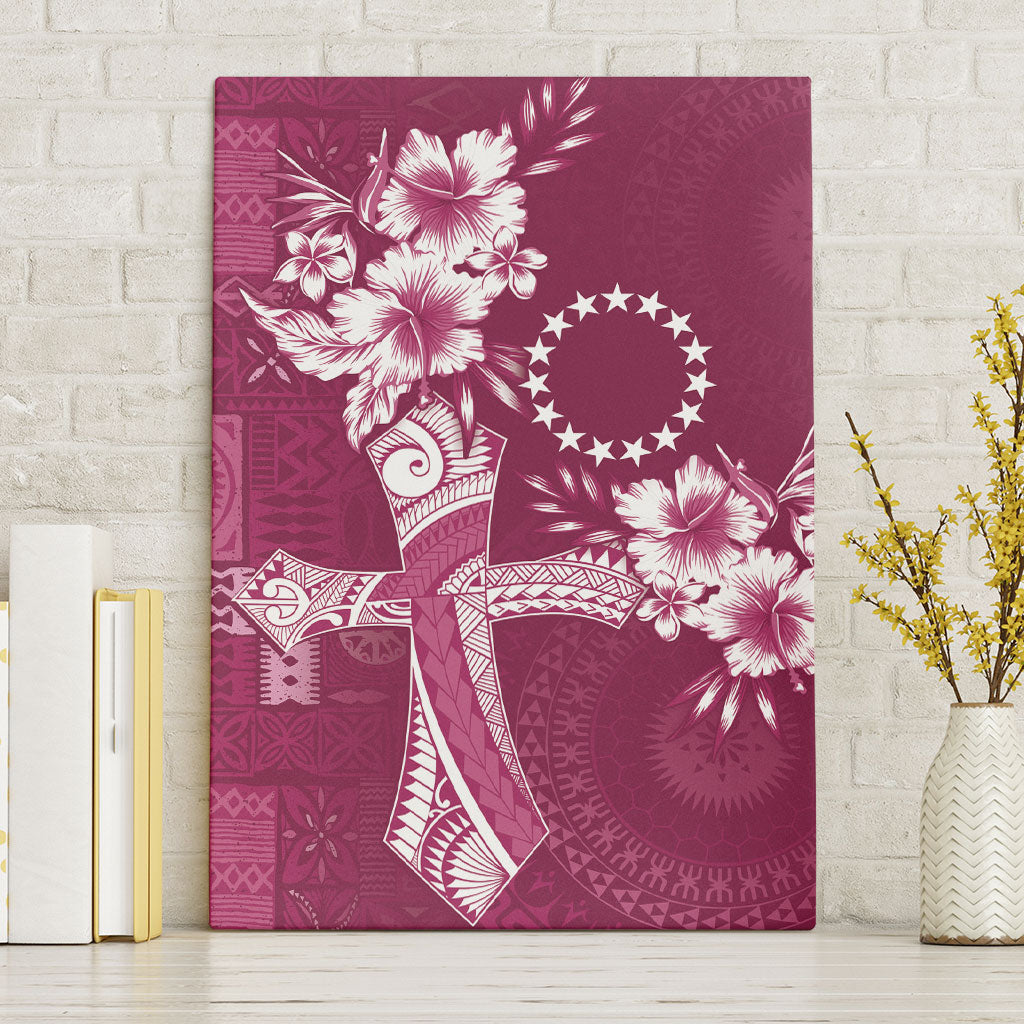Kia Orana Cook Islands Tapa Floral With Cross Canvas Wall Art Maroon
