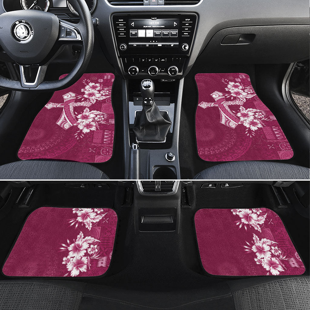 Kia Orana Cook Islands Tapa Floral With Cross Car Mats Maroon
