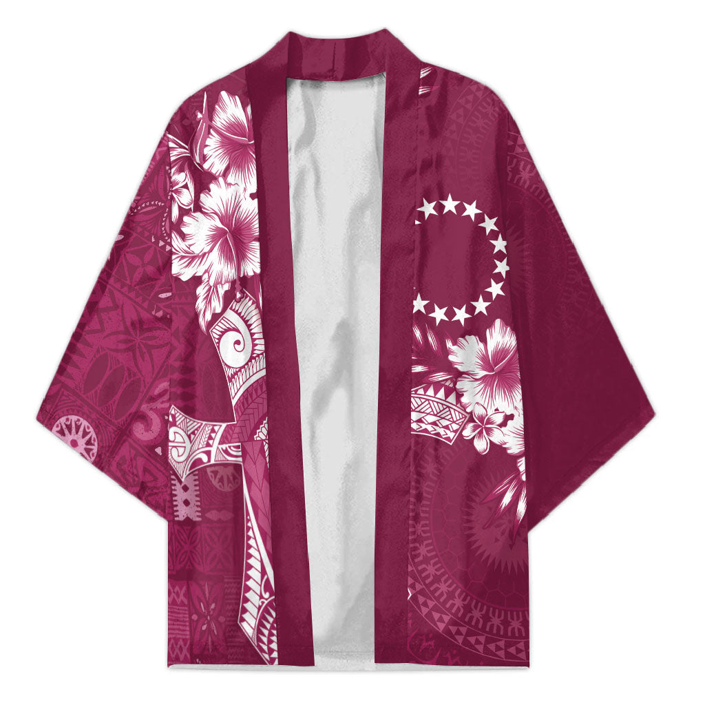 Kia Orana Cook Islands Tapa Floral With Cross Kimono Maroon LT7 Unisex Maroon - Polynesian Pride