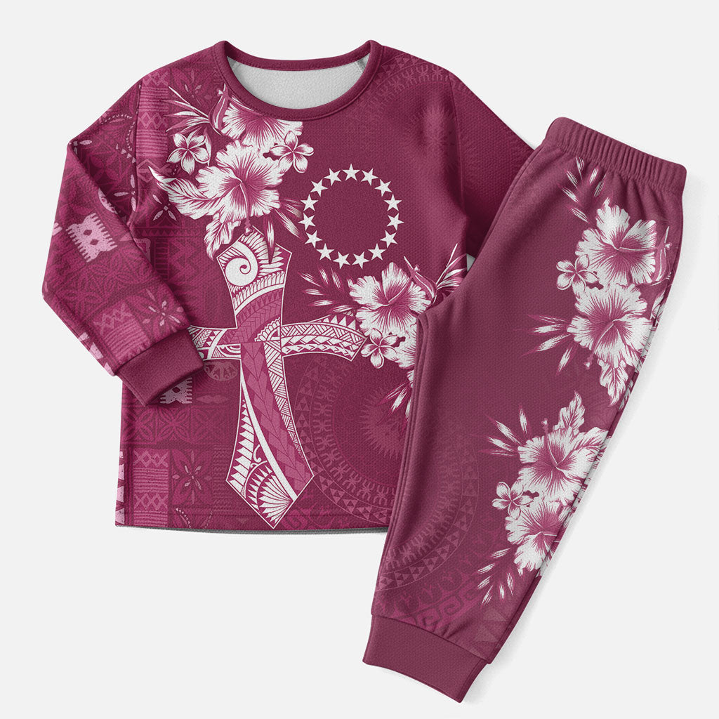 Kia Orana Cook Islands Tapa Floral With Cross Christmas Pajama Set Maroon LT7 Men Maroon - Polynesian Pride