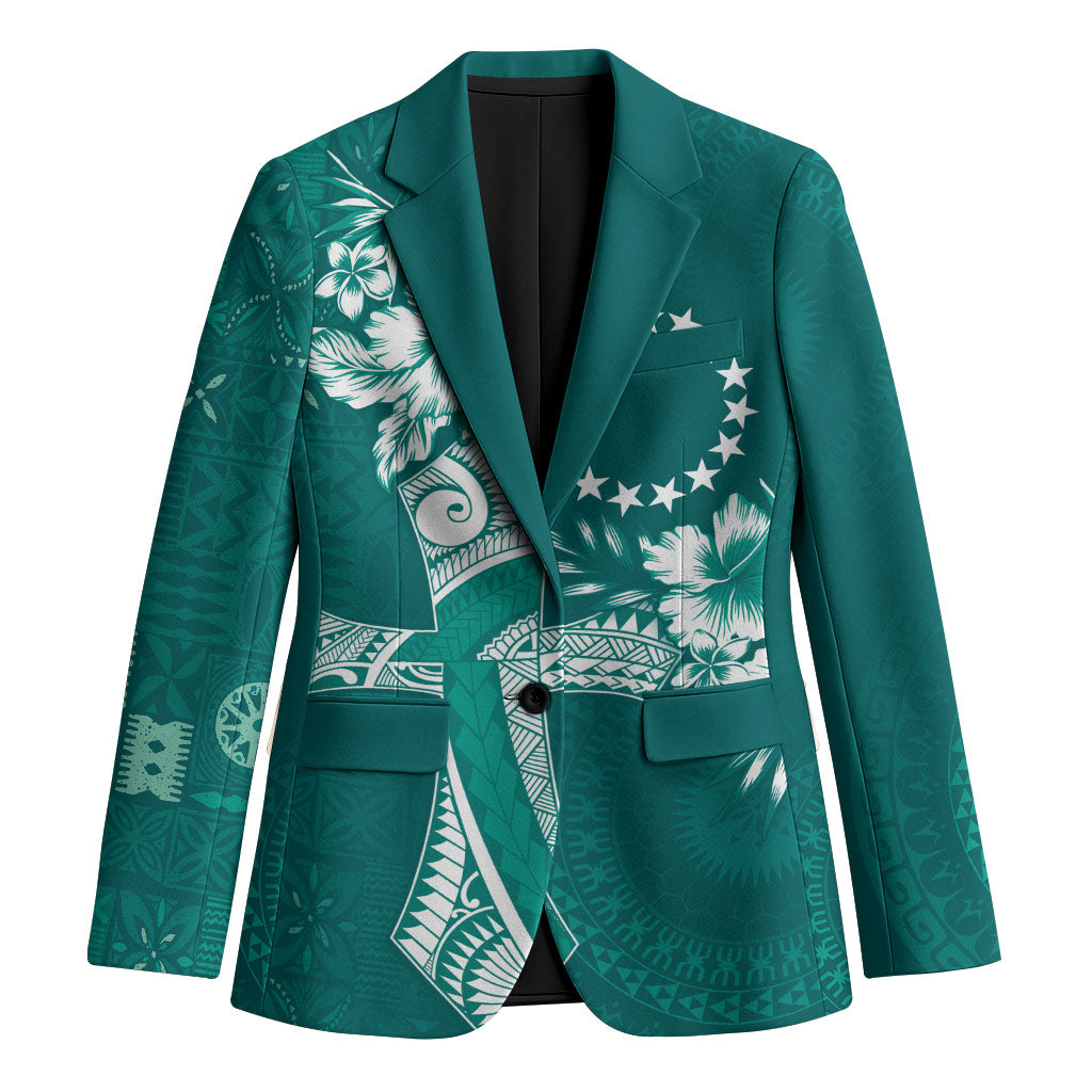 Kia Orana Cook Islands Tapa Floral With Cross Blazer Deep Teal LT7 Unisex Deep Teal - Polynesian Pride