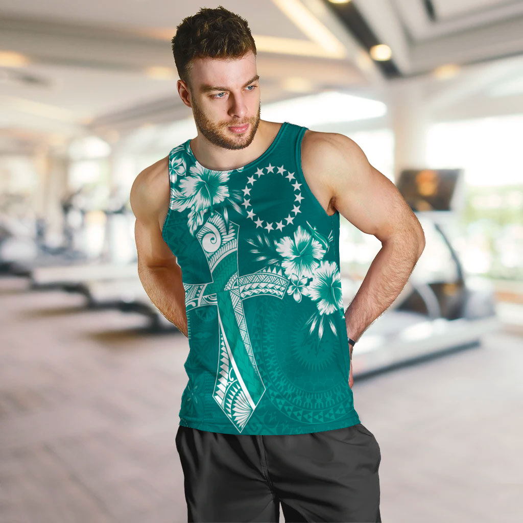 Kia Orana Cook Islands Tapa Floral With Cross Men Tank Top Deep Teal