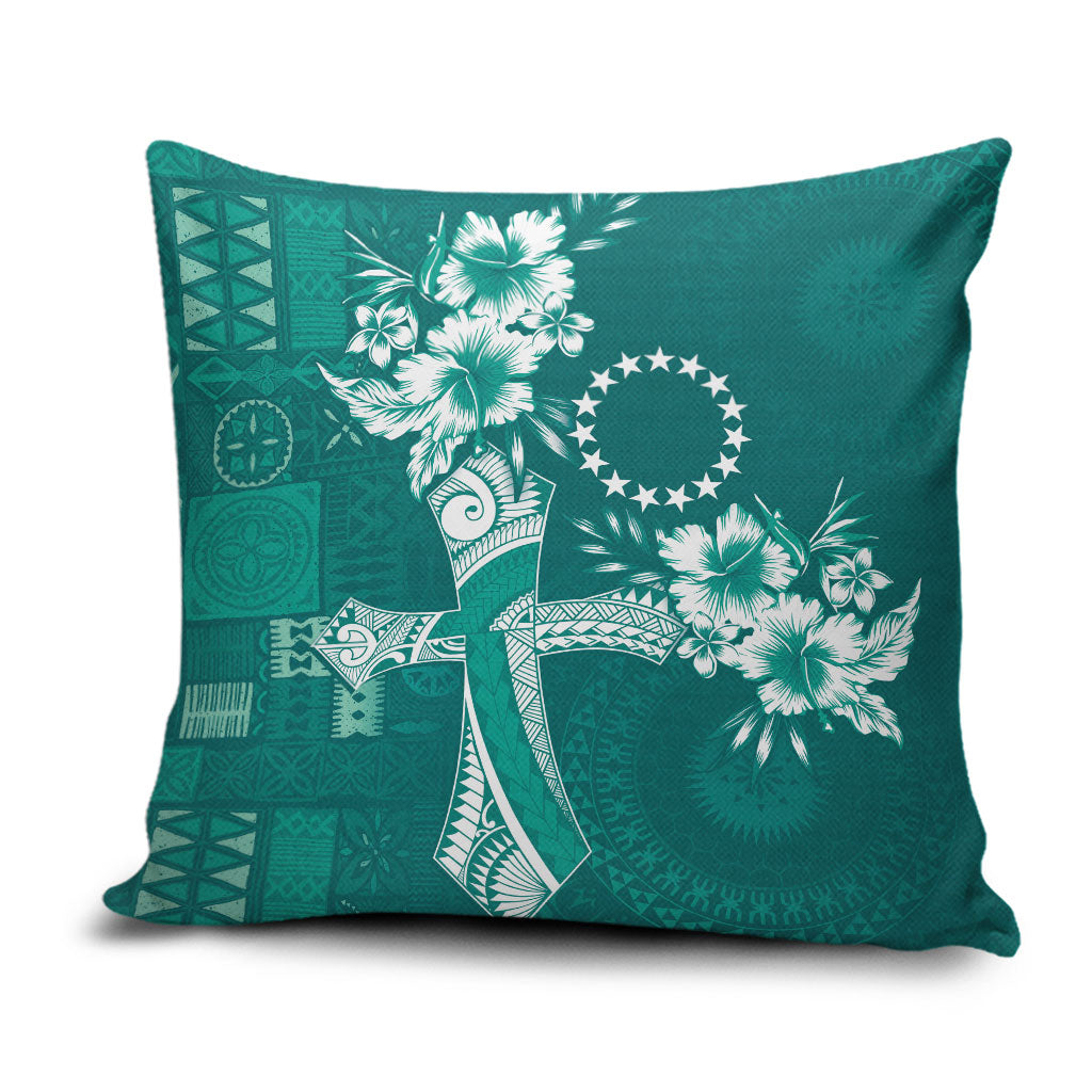 Kia Orana Cook Islands Tapa Floral With Cross Pillow Cover Deep Teal