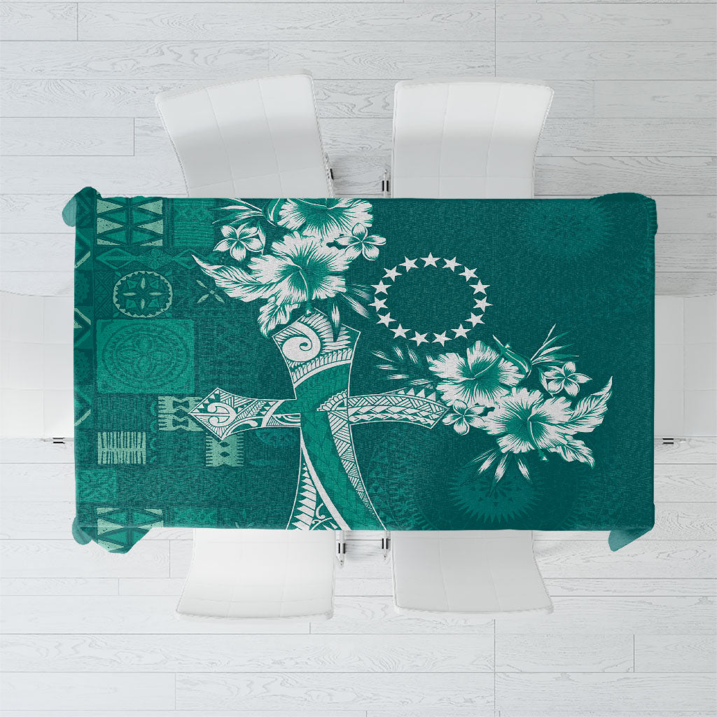 Kia Orana Cook Islands Tapa Floral With Cross Tablecloth Deep Teal LT7 Deep Teal - Polynesian Pride