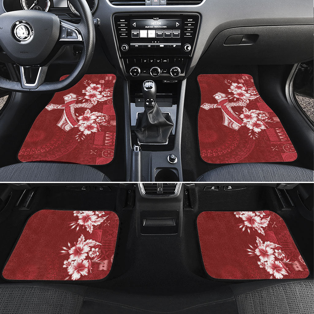 Kia Orana Cook Islands Tapa Floral With Cross Car Mats Crimson Red