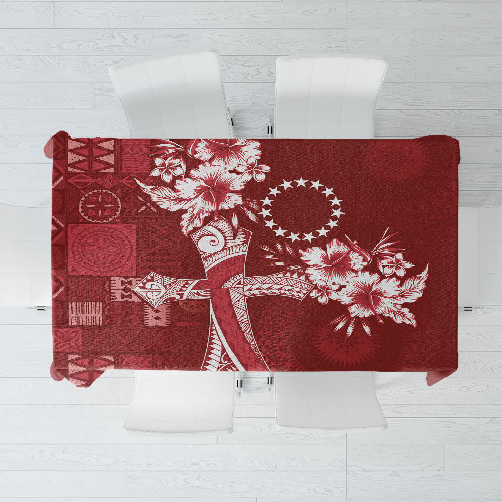 Kia Orana Cook Islands Tapa Floral With Cross Tablecloth Crimson Red LT7 Crimson Red - Polynesian Pride