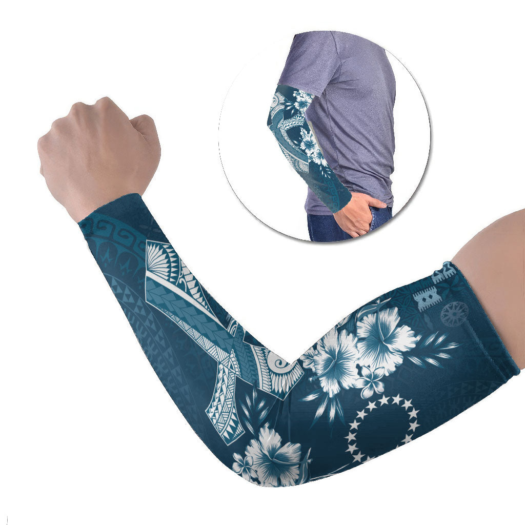 Kia Orana Cook Islands Tapa Floral With Cross Arm Sleeves Navy Blue