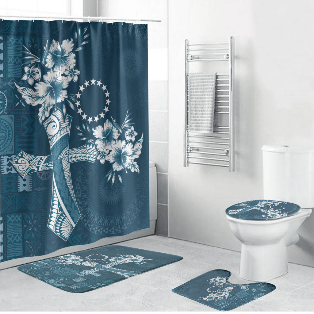 Kia Orana Cook Islands Tapa Floral With Cross Bathroom Set Navy Blue
