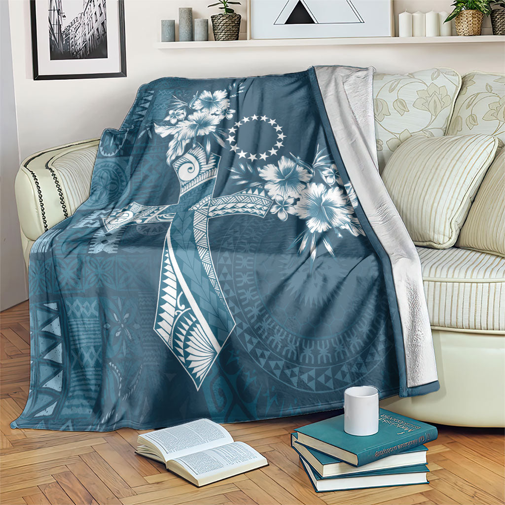 Kia Orana Cook Islands Tapa Floral With Cross Blanket Navy Blue