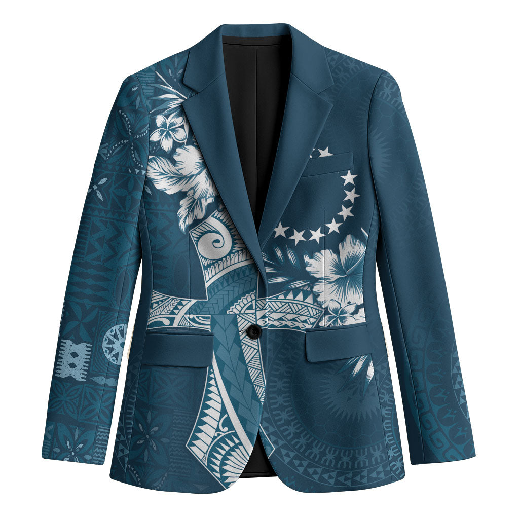 Kia Orana Cook Islands Tapa Floral With Cross Blazer Navy Blue LT7 Unisex Navy Blue - Polynesian Pride
