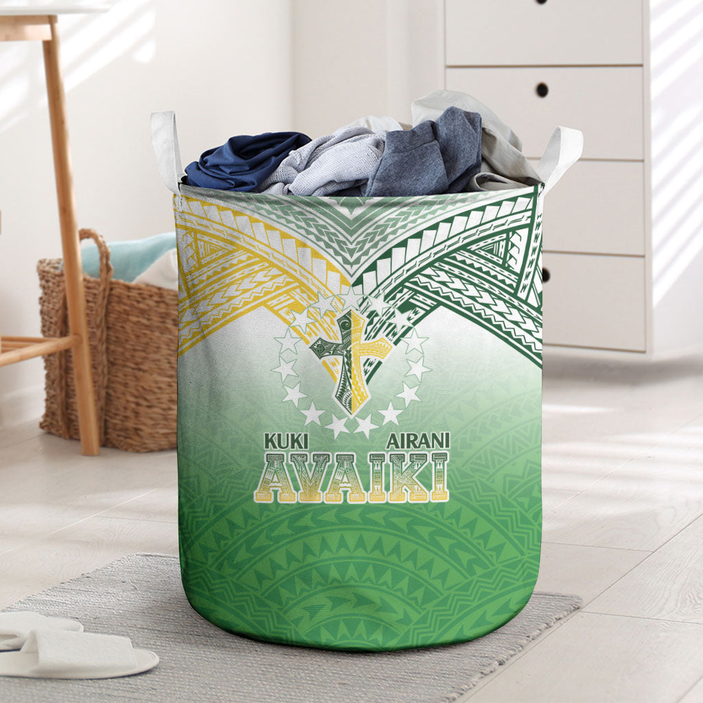 Cook Islands Rugby Medallion Of Stars Laundry Basket Kuki Airani Avaiki LT7 White Green - Polynesian Pride