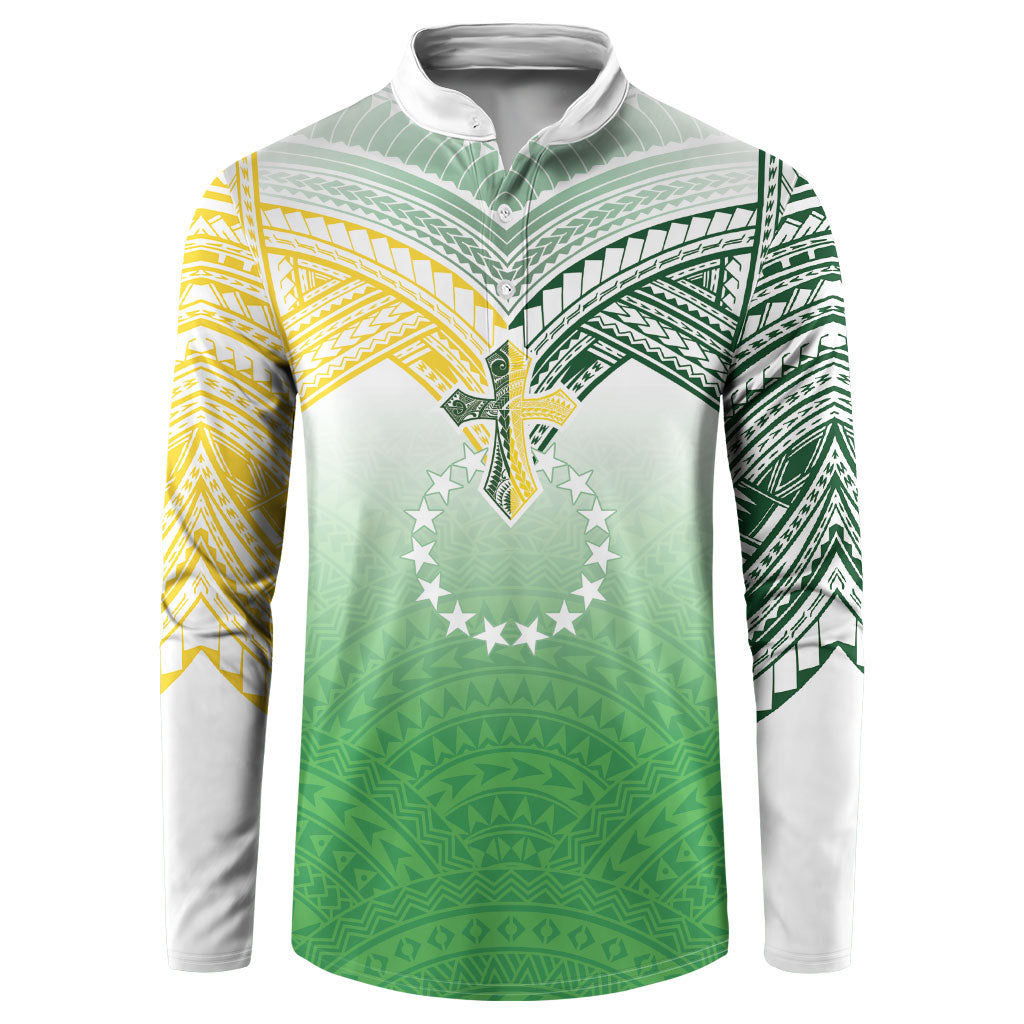 Cook Islands Rugby Medallion Of Stars Button Sweatshirt Kuki Airani Avaiki LT7 White Green - Polynesian Pride