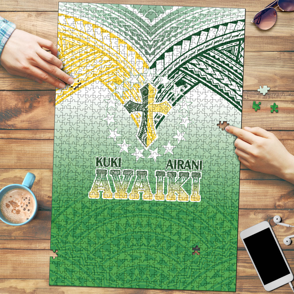 Cook Islands Rugby Medallion Of Stars Puzzle Kuki Airani Avaiki LT7 White Green - Polynesian Pride